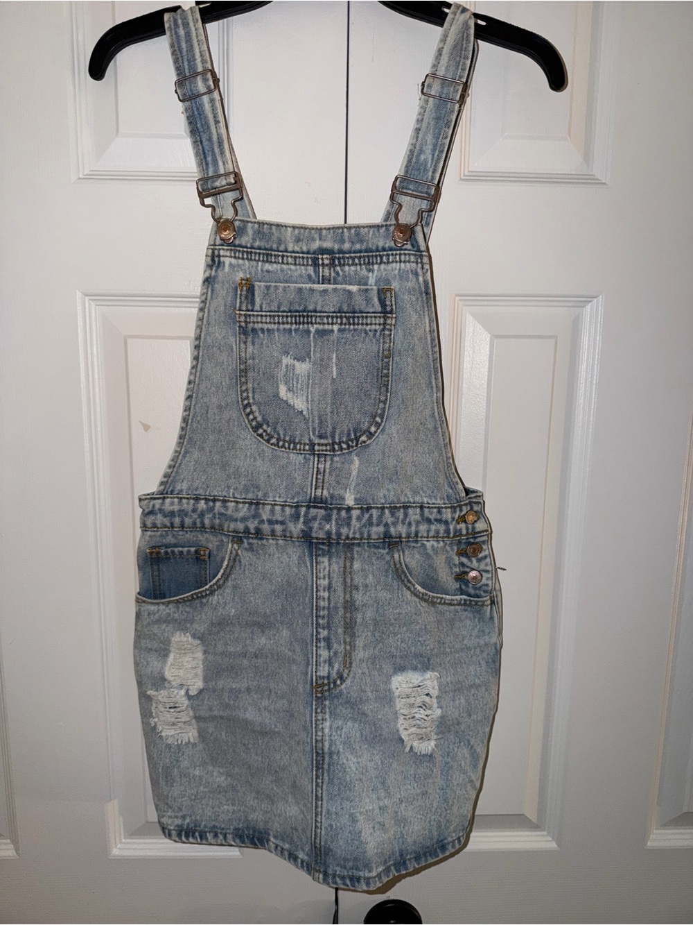 Forever 21 Light Blue Distressed Denim Overall Skirt